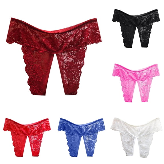 Gyujnb Women's Low Rise Lace Panties, Open Crotch Plus Size Sheer Floral Briefs,