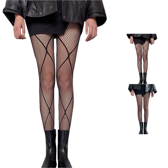 Gyujnb Women's Sheer Mesh Patterned Tights High Waist Footed Pantyhose Stockings