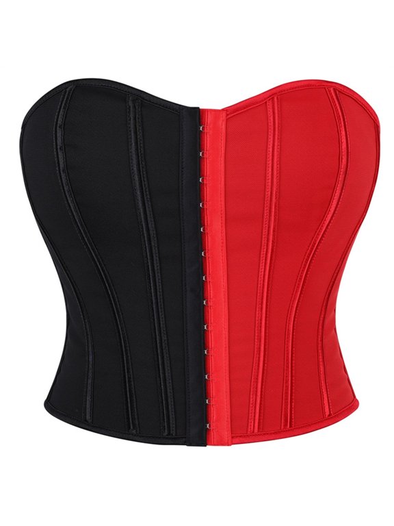 Gyujnb Women's Split Contrast Color Strapless Overbust Corset Steel Boned Push Up Bustier Waist Cincher Gothic Halloween Shapewear Top,XS