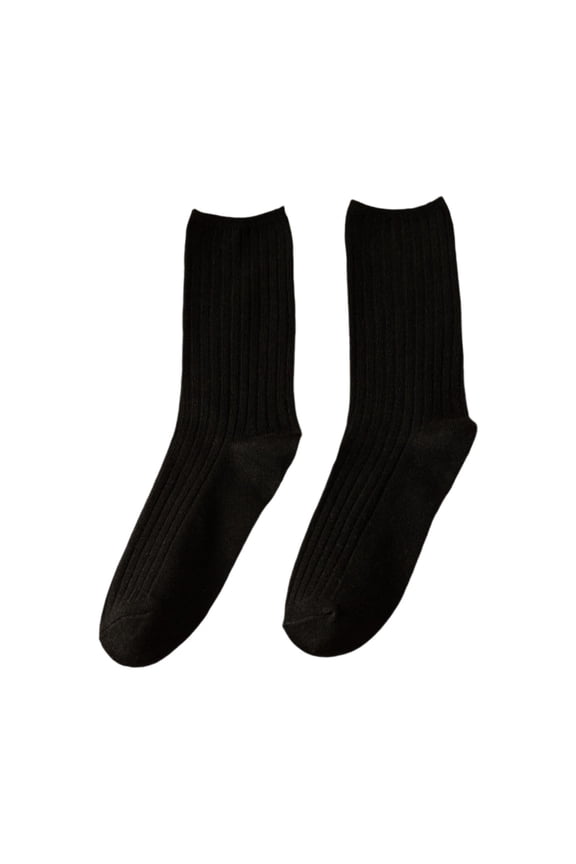 Women's Stacked Socks Mid Calf Double Needle Knit Solid Color Casual Retro Korean Japanese Style Socks for Daily Wear