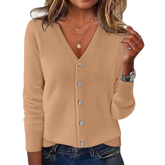 Gyujnb Women's V-Neck Knit Cardigan Long Sleeve Lightweight Layering Sweater Spring Autumn Open Front Top,Size:M