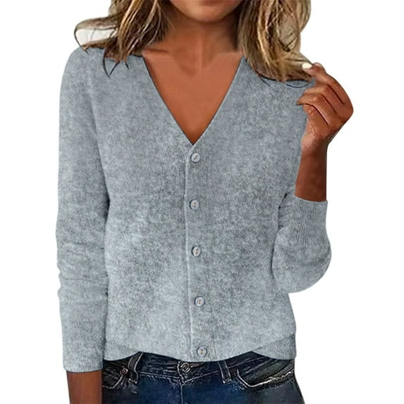 Gyujnb Women's V-Neck Knit Cardigan Long Sleeve Lightweight Layering Sweater Spring Autumn Open Front Top,Size:XL