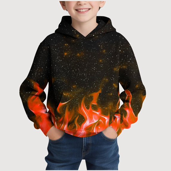 Gyujnb Youth Hoodie Galaxy Flame Print Warm Versatile Pullover for Daily Outdoor Outings (Little Boys, Big Boys),7-8 Years