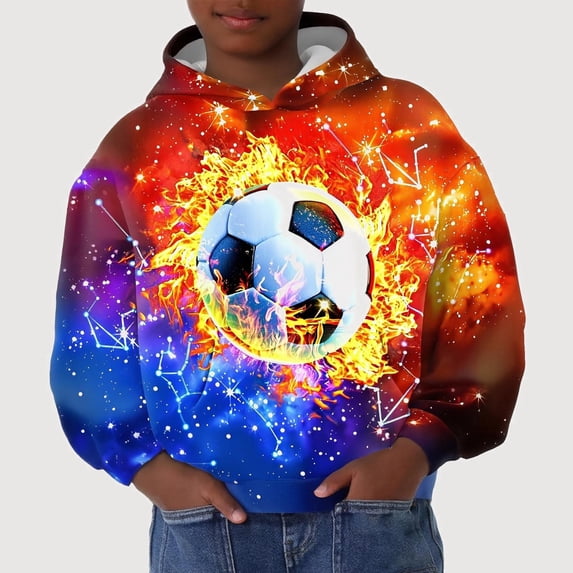 Gyujnb Youth Hoodie Sports Ball Print Cool Warm Versatile Pullover for Daily Sports Outings (Baby, Big Boys),3-4 Years