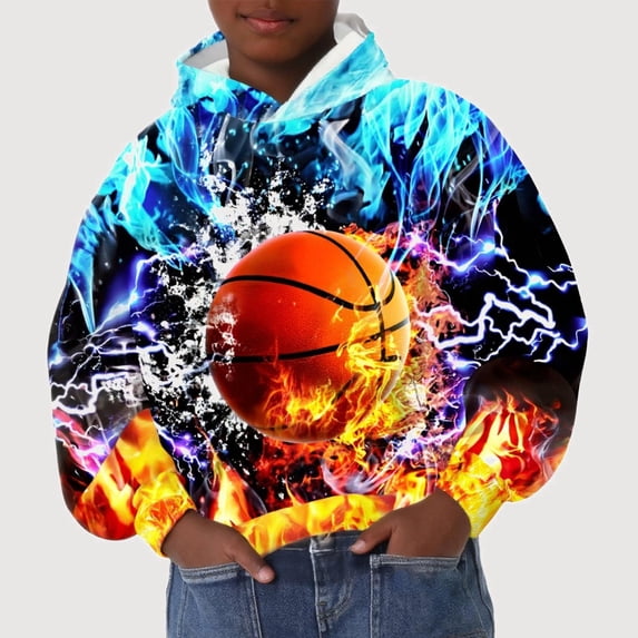Gyujnb Youth Hoodie Sports Ball Print Cool Warm Versatile Pullover for Daily Sports Outings (Baby, Big Boys),5-6 Years