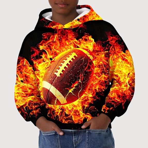 Gyujnb Youth Hoodie Sports Ball Print Cool Warm Versatile Pullover for Daily Sports Outings (Baby, Big Boys),7-8 Years