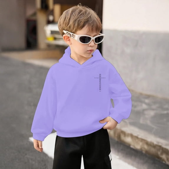 Gyujnb Youth Hoodie Vertical Letter Print Warm Versatile Graphic Sweatshirt for School Daily Outings (Toddler, Big Boys),7-8 Years