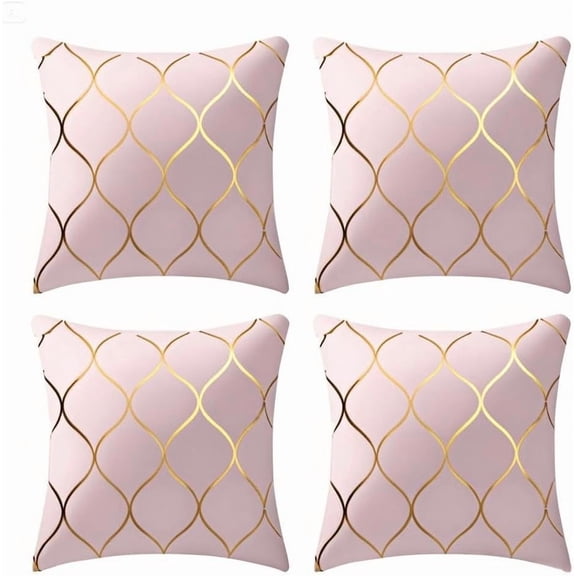 Gyulin Pack of 4 Gold Velvet Throw Pillow Covers 18x18 Inches Solid Square Pillow Covers Geometric Cushion Covers for Couch Sofa Home Bedroom Decor, Pink