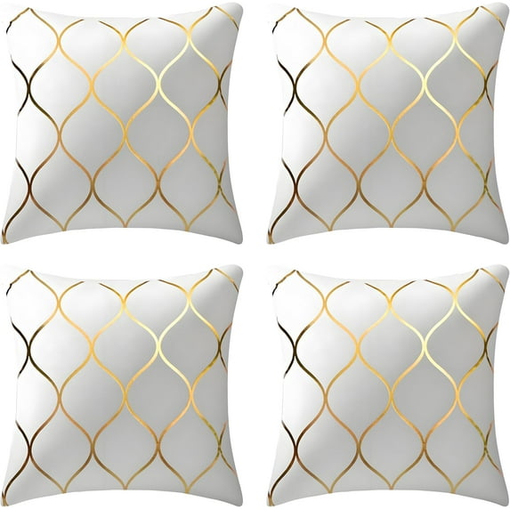 Gyulin Pack of 4 Gold Velvet Throw Pillow Covers 18x18 Inches Solid Square Pillow Covers Geometric Cushion Covers for Couch Sofa Home Bedroom Decor, White