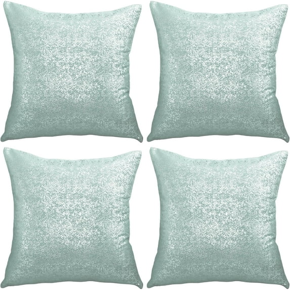 Gyulin Pack of 4,Silver Velvet Throw Pillow Covers 18x18 Inches, Sparkle Silver Foil Print Solid Square Pillow Covers Cushion Covers for Couch Sofa Home Bedroom Decor, Aqua Green
