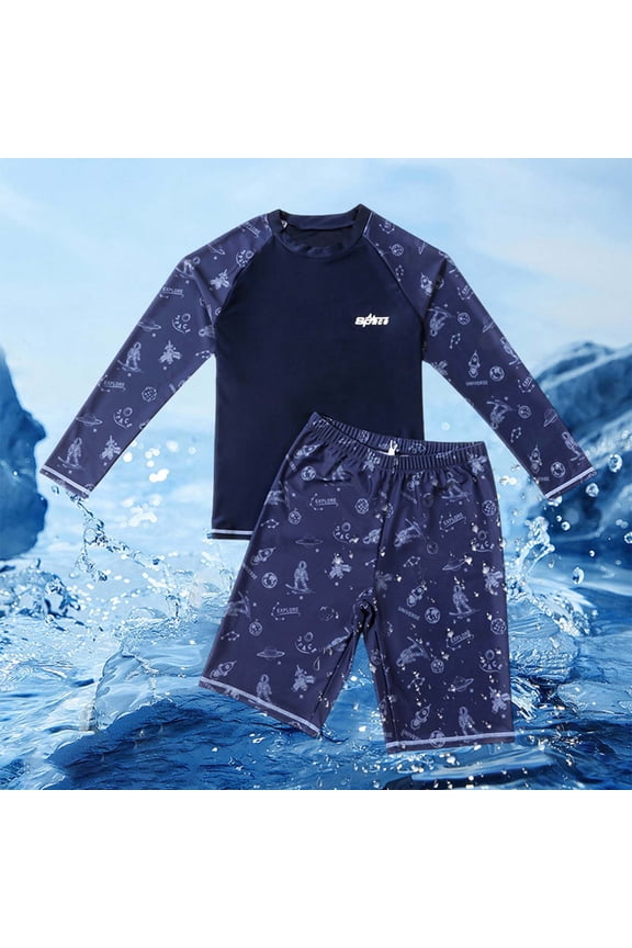 Boy Swimsuit Short/long Sleeve Swim Trunks Toddler Boy Swim for Boys Two Piece Set (Navy,11-12 Years)