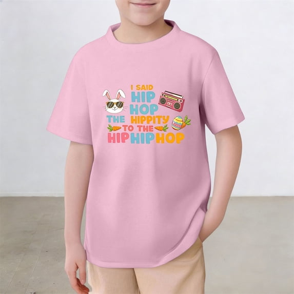 Gzbliryd Boys Easter Shirt Funny Short Sleeve Shirt Easter Gift Shirts for Boy Easter Rabbit Bunny Tops Clothes (Pink,6-7 Years)