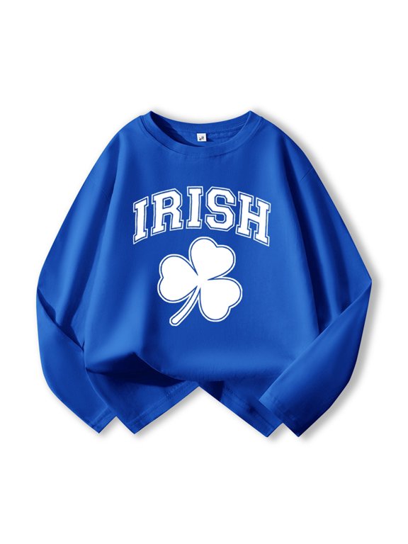 Boys Girls st patricks day shirt t shirt Dinosaur Print 100% Cotton Crewneck Shirts Summer Long sleeves T Shirt Tee Tops (Blue,13-15 Years)