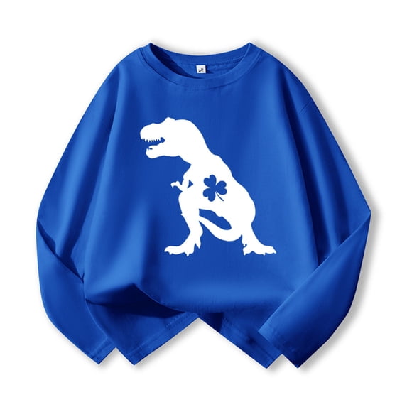 Gzbliryd Boys Girls st patricks day shirt t shirt Dinosaur Print 100% Cotton Crewneck Shirts Summer Long sleeves T Shirt Tee Tops (Blue,5-6 Years)