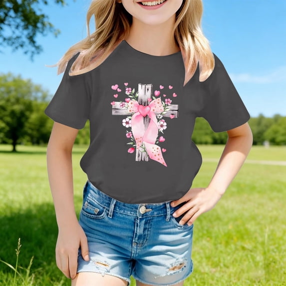 Gzbliryd Bunny Rabbit Egg Easter T-Shirt Happy Bunny Eggs Plaid Printed T-Shirt Girls Easter T Shirts for Boy Soft and Breathable Summer Dailywear Clothing (Grey,8-9 Years)