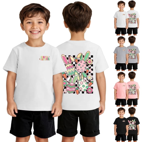 Gzbliryd Cute Easter Shirts Cute Rabbit Graphic Tees Cute Rabbit Graphic T-Shirt for Teen Girls Short Sleeve Tops (White,2-3Y)