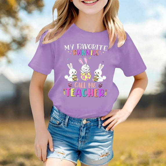 Gzbliryd Easter Crewneck T-Shirt Short Sleeve Tees Crew Neck Easter T Shirts for Boy Easter Holiday Tops Short Sleeve Tees (Purple,3-4 Years)