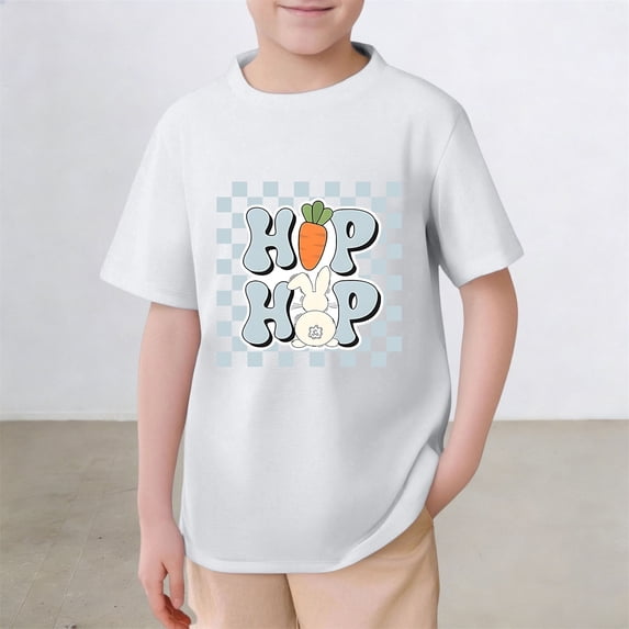 Gzbliryd Easter Cute Bunny Shirt Leopard Rabbit Tshirt Bunny Short Sleeve Crew Neck Shirt To Cute Cartoon Graphic Tees for Little Girls Boys Easter Baseball Bunny Short Sleeve Tops (White,2-3 Years)