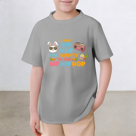 Gzbliryd Easter Cute Bunny Shirt Leopard Rabbit Tshirt Short Sleeves Rabbit T-Shirts Crew Neck Easter T Shirts for Boy Summer Clothes for Girls (Light Gray,6-7 Years)