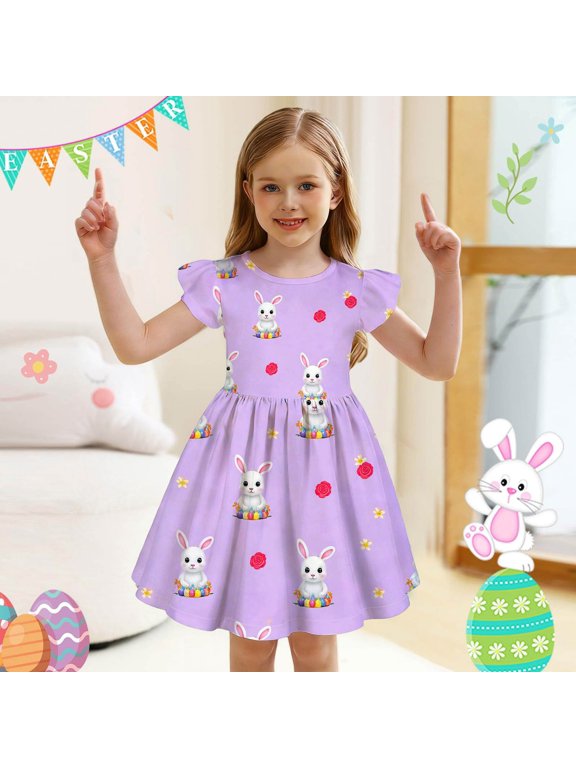 Easter Cute Spring Summer Sun Dresses Puff Sleeve Plaid Dresses Easter Egg Smocked Dress for Girls Summer Tulle Dresses (Light Purple,8-9 Years)