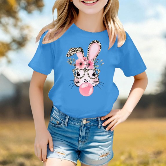 Gzbliryd Easter Day Shirts Funny Letter Printed Shirts Girls Easter T Shirts for Boy Funny Lettering Graphic Tee Tops 2026 (Sky Blue,3-4 Years)