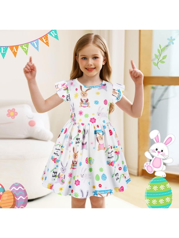 Easter Princess Dresses Heart Fly Sleeve Mesh Layered Princess Dress Easter Outfit Girl Clothes for Little Girl Summer Tulle Dresses (Multicolour,18-24 Months)