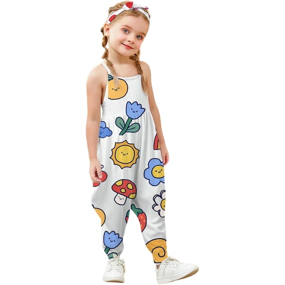 Gzbliryd Girls Floral Jumpsuit Wide Leg Loose Ruffle Sleeve Girls Summer Clothes for Boys with Pockets Casual Fashion (White,4-5 Years)