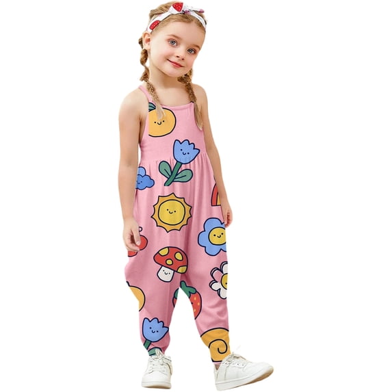 Gzbliryd Girls Romper One Piece Girls' Jumpsuits & Rompers Casual Ruffle Sleeve Round Neck Romper Girl's One-Piece Suit for Girls Casual Overalls with Pockets (Pink,4-5 Years)