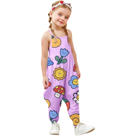 Gzbliryd Girls Romper One Piece Girls' Jumpsuits & Rompers Crew Neck Rompers Summer Romper for Boys with Pockets Casual Fashion (Purple,3-4 Years)