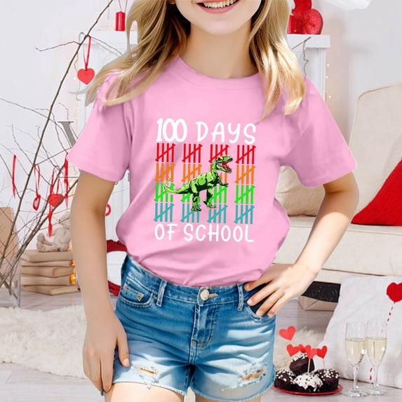 Gzbliryd Graphic T-Shirt White T Shirts Graphic Crewneck Casual Printed Tee Summer T Shirts for Teens Girl Summer Clothes (Pink,8-9 Years)