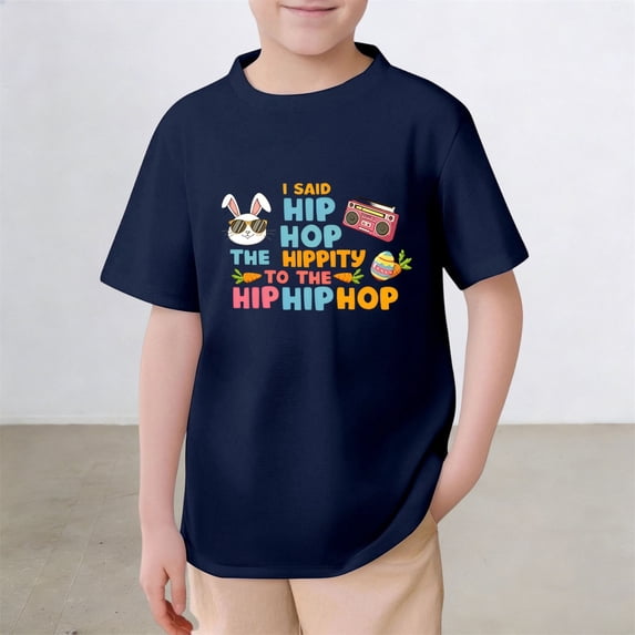 Gzbliryd Happy Easter Day T-Shirt Bunny Short Sleeve Crew Neck Shirt To Cute Rabbit Graphic T-Shirt for Teens Oversized Short Sleeve Graphic Tee Tops (Navy,10-11 Years)