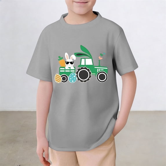 Gzbliryd Happy Easter Day T-Shirt Cute Rabbit Graphic Tees Funny Bunny Rabbit T Shirt for Boy Summer Casual Short Sleeve Cartoon Tee Tops (Grey,4-5 Years)