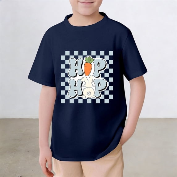 Gzbliryd Happy Easter Shirt Bunny Easter T-Shirt Rabbit Graphic Tees Cute Rabbit Graphic T-Shirt for Little Girl Easter Rabbit Bunny Tops Clothes (Navy,6-7 Years)