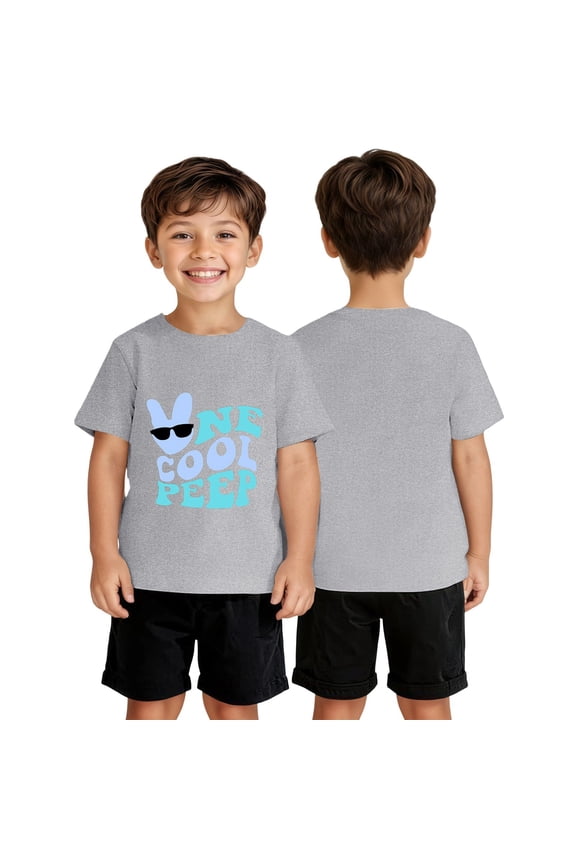 Happy Easter T Shirt Happy Bunny Eggs Plaid Printed T-Shirt Easter Gift Shirts for Boy Girls Summer Clothes (Grey,10-11Years)