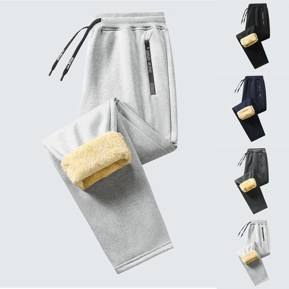 Gzbliryd New Men's Lined Thick Warm Outdoor Casual Pants, Loose Fit Sports Trousers Sherpa Lined Athletic Sweatpants Winter Warm Casual Jogger Pants with Zipper Pockets (Light Gray,M)