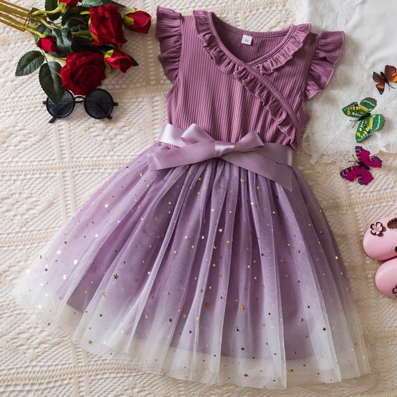 Gzbliryd Spring dresses for girls Little Girl Easter Dresses Summer Western Style Summer Princess Dress for Girls Teens Summer Outfits Beach Sundress (Purple,5-6 Years)
