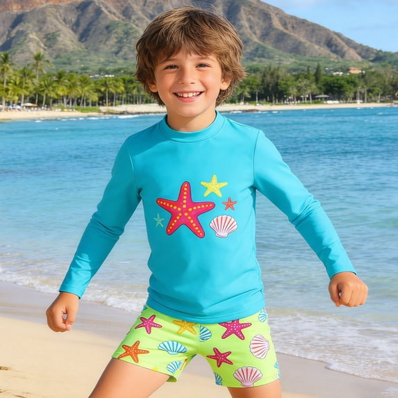 Gzbliryd Swim Trunks Swimwear Set New Breathable Quick Drying Swimsuit Boys Two Piece Swimsuits for Teen Boys Beach Shorts Swim Shirts (Blue,13-14 Years)