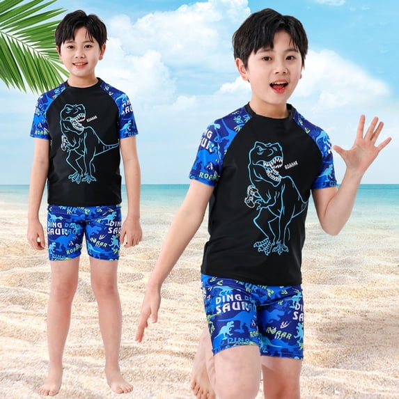 Gzbliryd Swimming Suit Upf 50+ Swim Shirt and Bathing Suit Two-Piece Rashguard Swim Set for Boys Two Piece Set (Blue,8-10 Years)