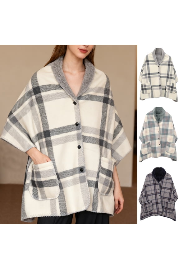 Wearable Blankets for Women Fleece Shawl Wrap Soft Comfy Poncho Throw with Button Business Travel Cape Covers with pockets (Light Blue,Size One Size)