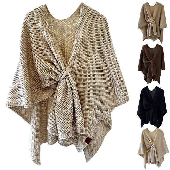 Gzbliryd Wearable Blankets for Women Shawl Wrap Soft Comfy Poncho Throw with Button Business Travel Cape Covers (Khaki,Size One Size)
