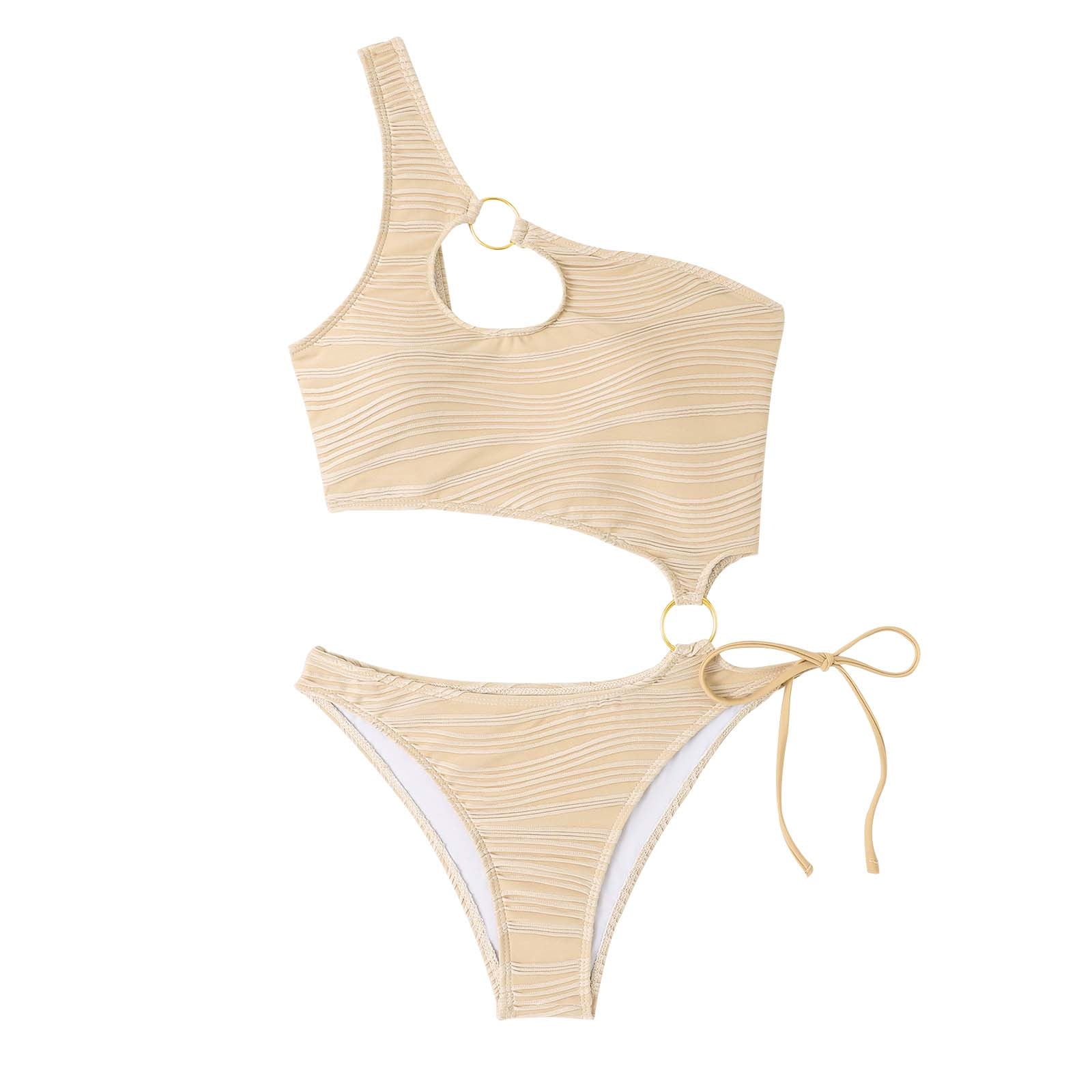 Gzea Ladies Swimsuits Women's Slim Sexy Wave Bar Solid Color Multi