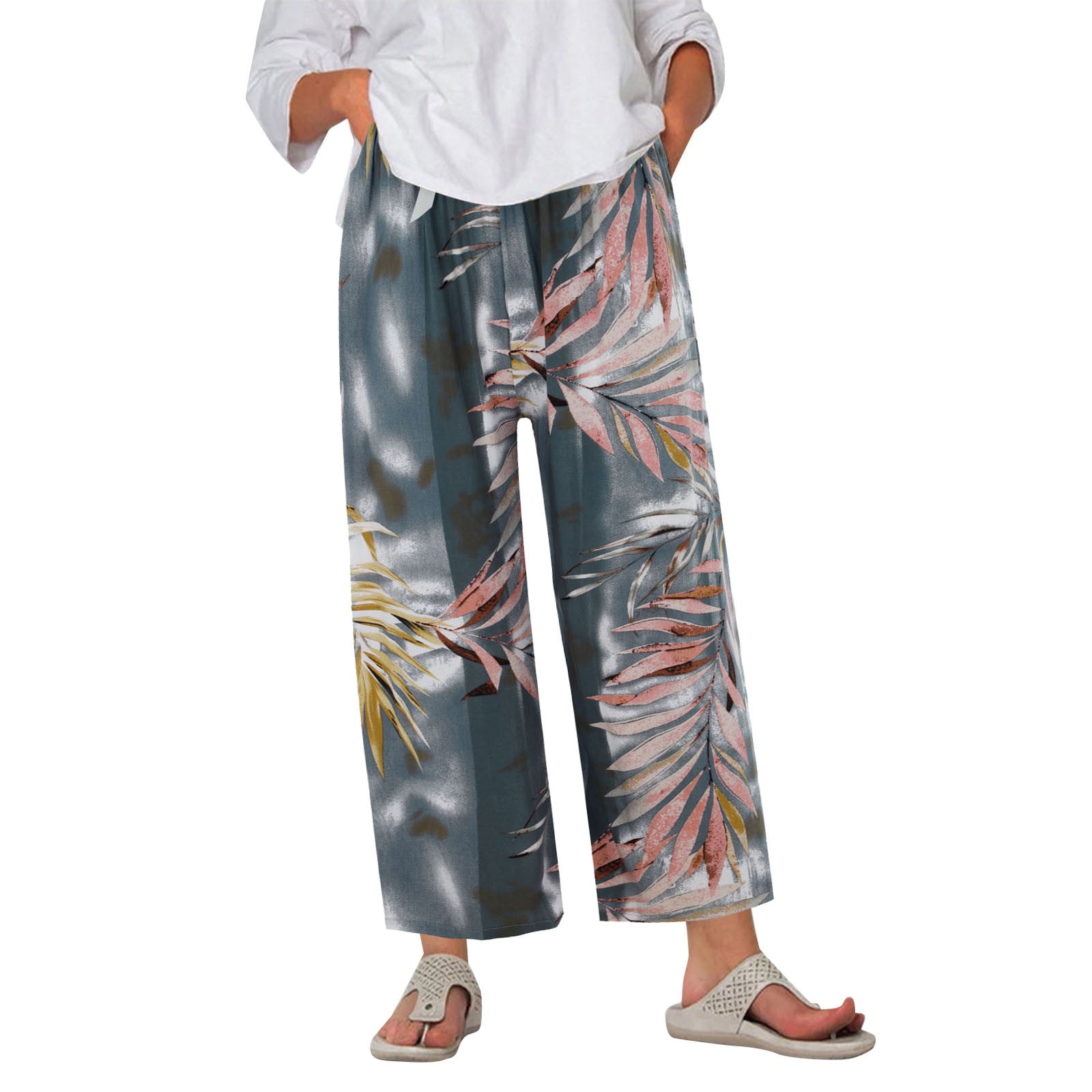 Gzea Lightweight Summer Pants Women Pajama Pants Comfy Printed Wide Leg