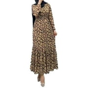 Gzea Short Sleeve Dress For Women Long Sleeve Dress Vintage Pullover Abaya Prayer Clothes Khaki,S