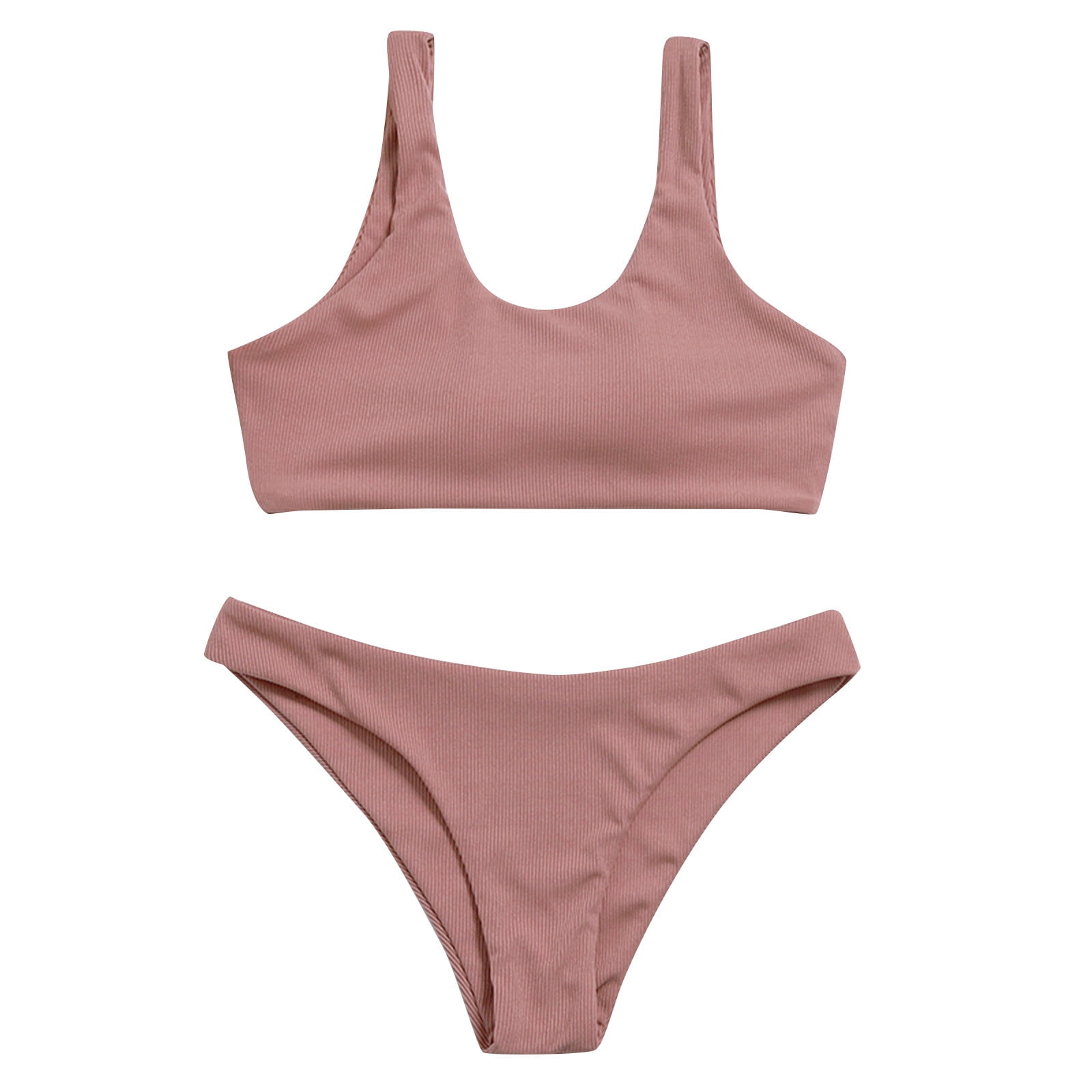 Gzea Swim Suits For Women 2024 Plus Size Soild Print Bikinis Swimsuit