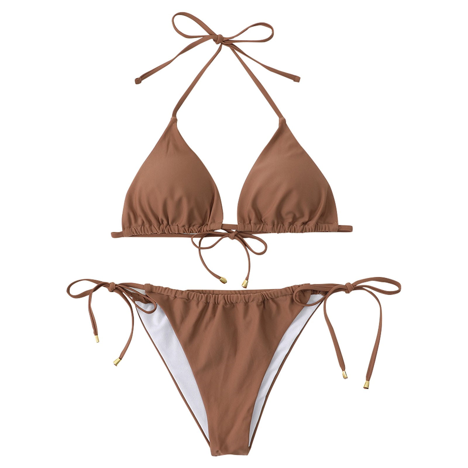 Gzea Women Bathing Suits 2024 New Brown Color Belt Chest Pad No Steel
