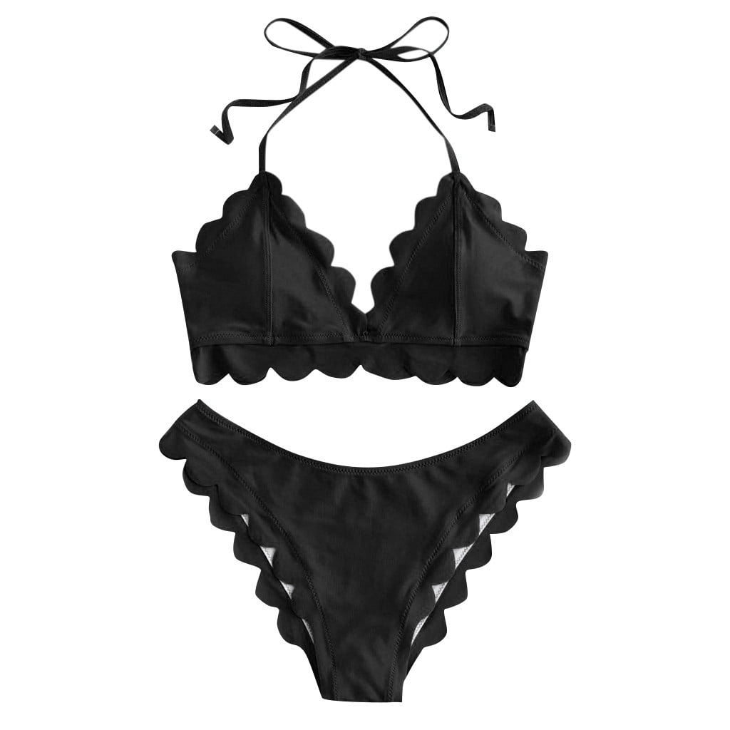 Gzea Womens Bathing Suits Women's Bikini Solid Set Swimsuit Two Piece