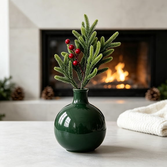 Gzhgfqoyut Artificial Christmas Pine stalk Pinecone Red Berry Faux Twig Bendable Wired Decor For Vase Table Mantel Fireplace seasonal home Display