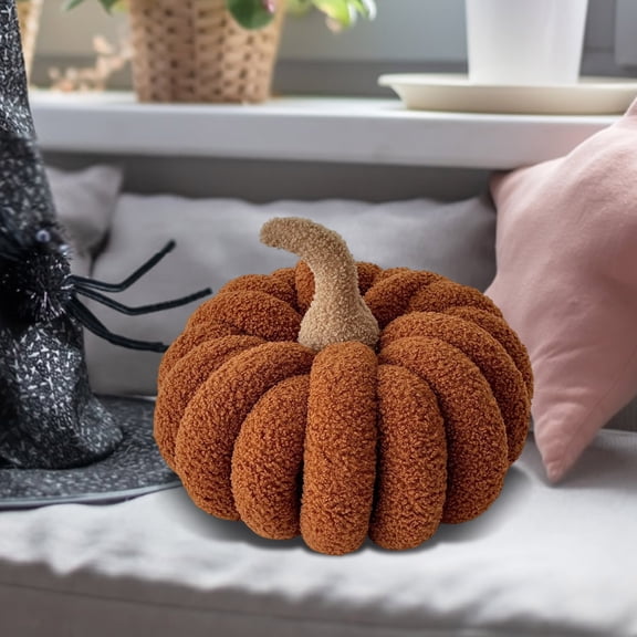 Gzhgfqoyut Halloween Pumpkin Pillow Decor, Fall Table Decor Plush Teddy Fleece Pumpkin Figurine for Sofa Mantel Shelf Centerpiece