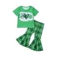 thumbnail image 1 of Gzhioc 2 Pcs Toddler Casual Printed Outfits, Girls Short Sleeve Round Neck T-shirt + Plaid Flared Pant, 1 of 9