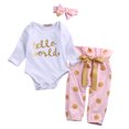thumbnail image 1 of Gzhioc 3PCS Newborn Baby Cloth Set Long Sleeves Round Neck Letters Print Romper + Polka Dot Pants + Bow Headdress, 1 of 1